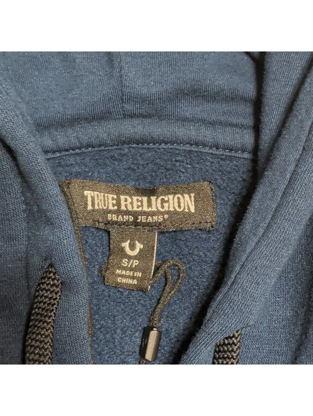 True Religion Men's Full Zip Hoodie Navy Blue Buddha Guitar Graphic Size S